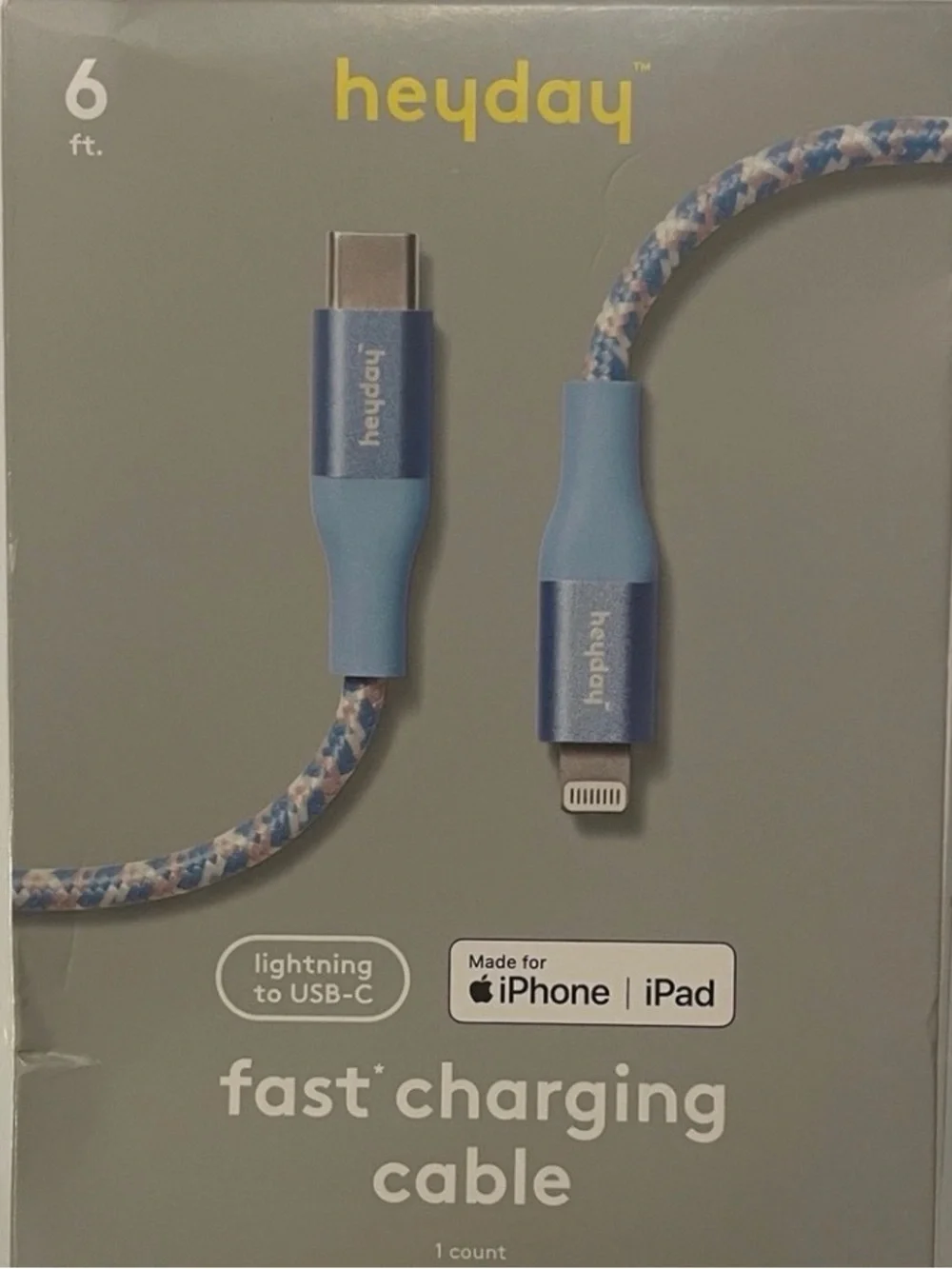Heyday 6ft Lightning to USB-C Fast Charging Cable for iPhone iPad MFi Certified